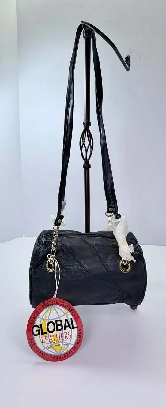 Global Leathers Benson Bag Corp Patchwork Black Genuine Leather Crossbody Bag
